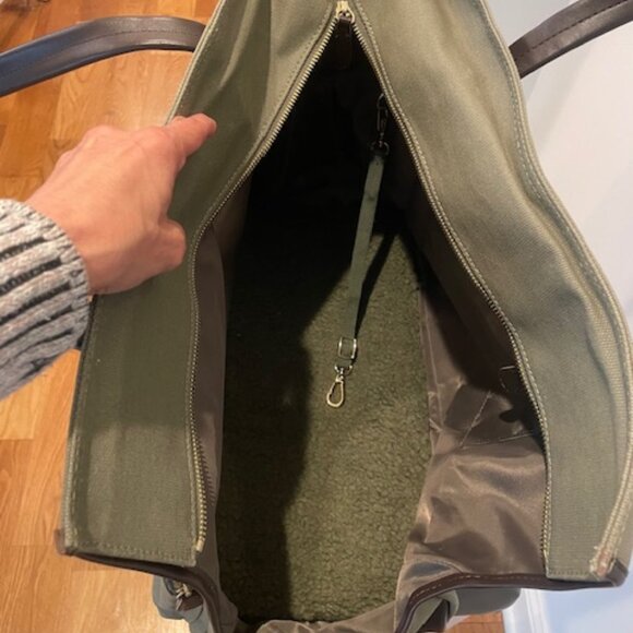 Lux Dog Carrier/Purse - Olive Green Canvas with Brown Leather - Picture 2 of 8